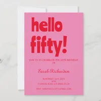 Typography Pink Red Modern 50th Birthday Invitation