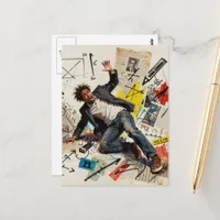 Math is Hard Man Mixed Media Collage Postcard
