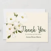 *~* Floral White Beach Rose Blush Bridal Shower Thank You Card