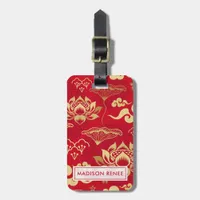 Chinese Floral Lotus Asian Pattern Personalized Luggage Tag