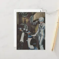 Retro Woman and a Scooter Collage Postcard