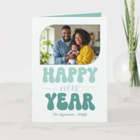 Frosted Mint Happy New Year Retro Groovy Photo Holiday Card