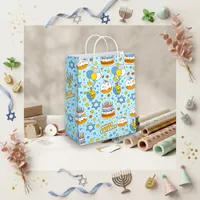 Cute Light Blue Hanukkah Birthday Pattern Small Gift Bag