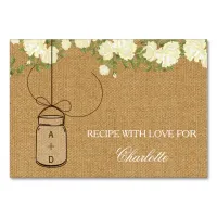 Rustic Burlap Roses bridal shower recipe cards