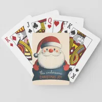 Cute Santa Holding Customizable Banner Poker Cards