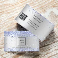 Silver metal light blue QR code Business Card