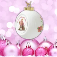 Monogrammed Cute Pink Merry Christmas Christmas |  Ceramic Ball Christmas Ornament