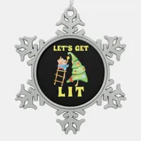Let's Get Lit Funny Christmas Drinking Classic Snowflake Pewter Christmas Ornament