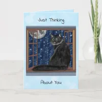 Black Cat Looking out Window at Stars and Moon  Card