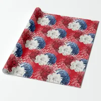 Red, White and Blue Floral USA Pattern Wrapping Paper