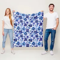 Large Watercolor Style Pansies Purple Blue Floral  Fleece Blanket