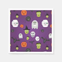 Cute Halloween Monsters on Purple Paper Napkin