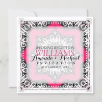 Stylish Tribal Hot Pink+Black Wedding Invitations