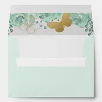 Mint Gold Butterflies Floral Elegant  Envelope