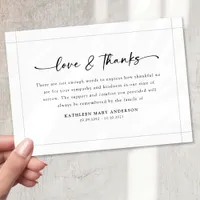 Black White Simple Script Funeral Thank You Card