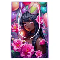 Anime Themed Birthday Girl of Color  Medium Gift Bag