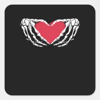 Funny Skeleton Heart Hands Classic Look Square Sticker