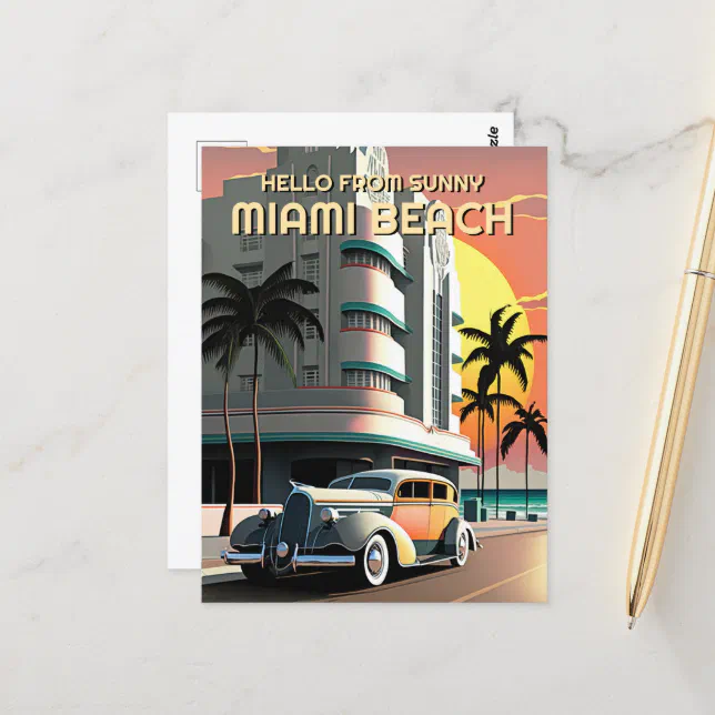 1930s Art Deco Miami Beach Ocean Drive Sunset Postcard