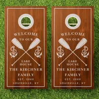 Rustic Lake House Wood Established Family Name Cornhole Set