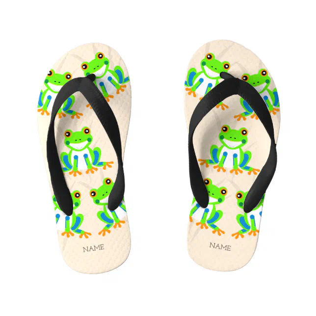 Cute Tree Frogs in the Grass Kid's Flip Flops