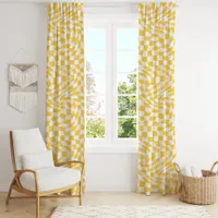 Retro Yellow Optical Illusion Wavy Checkered Blackout Curtains