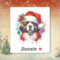 St Bernard in Santa Hat Christmas Sticker