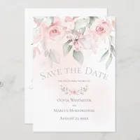 Save the Date Pale Pink Cottage Roses Invitation