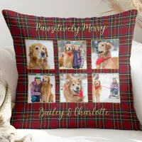 Dog Lover 6 Photo Personalized Plaid Christmas Throw Pillow