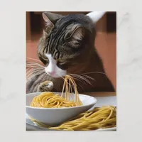 Cat Eating Spaghetti Postcard