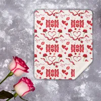 MOM/WOW: A Love Letter in Red on white | Sherpa Blanket