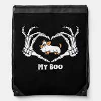 My Boo Chihuahua Costume With Skeleton Heart Hands Drawstring Bag
