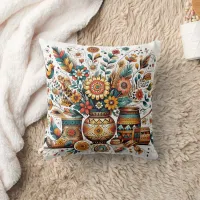 Floral arrangement in decorative pottery throw pillow