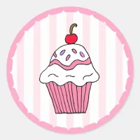 Cute Pink Birthday Cupcake Classic Round Sticker