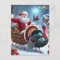 Santa and the Turkey Postcard