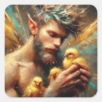 Fairy and his Buff Chicks Square Sticker