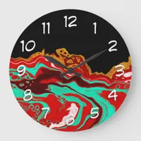Black, Gold, Burgundy, Marble Art     Large Clock