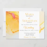 *~* Gold Orange Fuchsia Watercolor Wedding Invitation