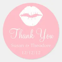 Light Pink and White Lips Thank You Classic Round Sticker