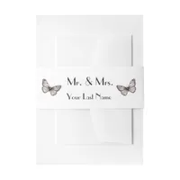 Modern Simple Pink Butterflies  Mr + Mrs  Invitation Belly Band