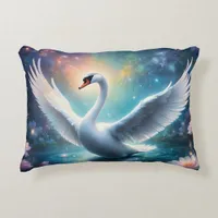 Magical fantasy swan midnight lake water lilies accent pillow