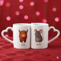 Rat 鼠 Ox 牛 Chinese Zodiac Coffee Mug Set