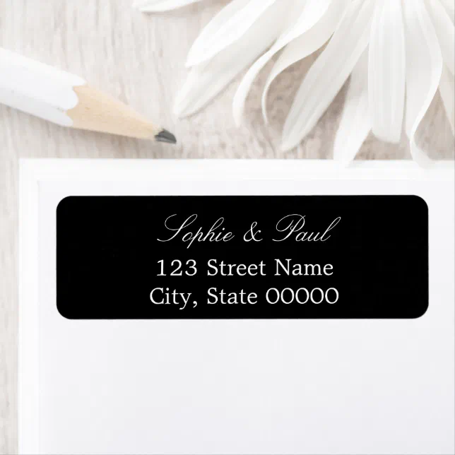 Elegant Black White Script Return Address Label