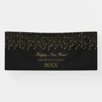 Happy New Year Gold and Black String Lights Banner