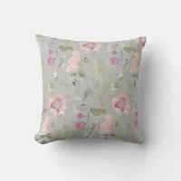 Romantic Watercolor Floral Doodle Throw Pillow