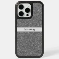 Charcoal Gray Glitter Artsy Abstract Add Name iPhone 15 Pro Max Case