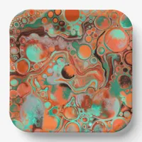 Orange and Brown Abstract Art Birthday Party Paper Paper Plates