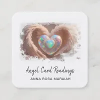 *~* Opal Double Heart QR Angel Wings AP78 WHITE Square Business Card