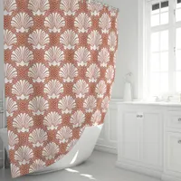 Terracotta and White Seashell Coastal  Shower Curtain