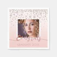 Graduation party rose gold photo diamonds name napkins
