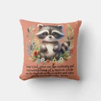 Raccoon Woodland Kids Christian Prayer on Pink |  Throw Pillow